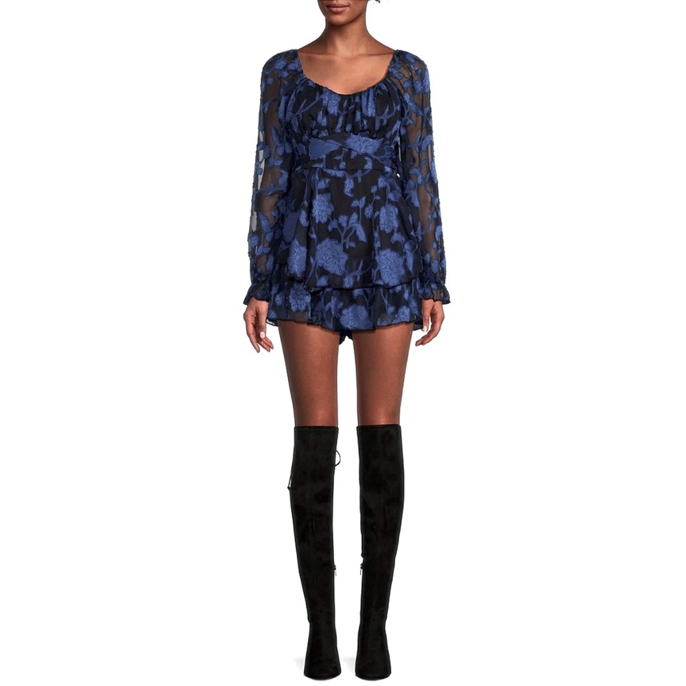 NWT - Floral Print Long Sleeve Double Hemmed Fit-and-Flair Romper